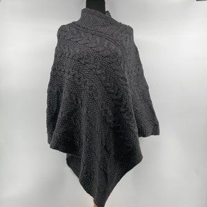 Aran Cable Knit Poncho chunky knit warm gray jacket 100% wool made in Ireland L